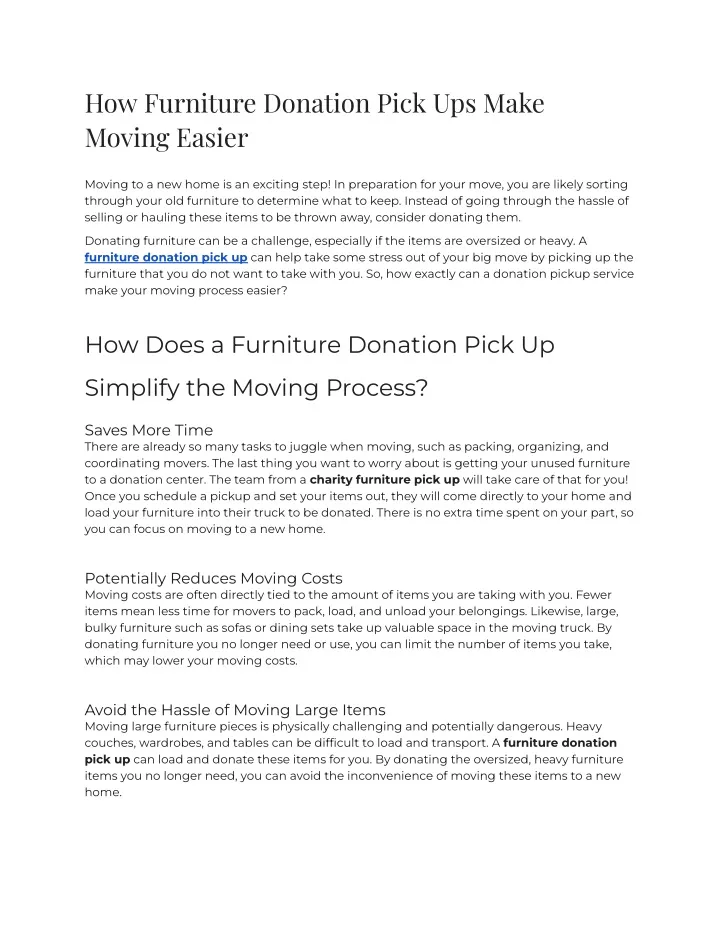 how furniture donation pick ups make moving easier