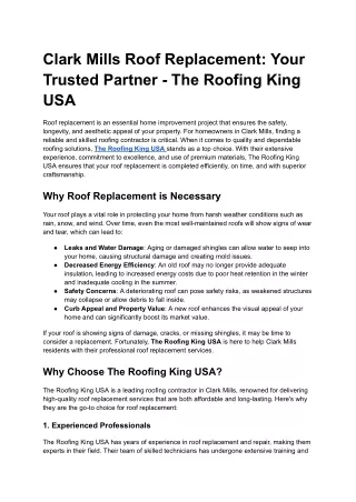 Clark Mills Roof Replacement_ Your Trusted Partner - The Roofing King USA