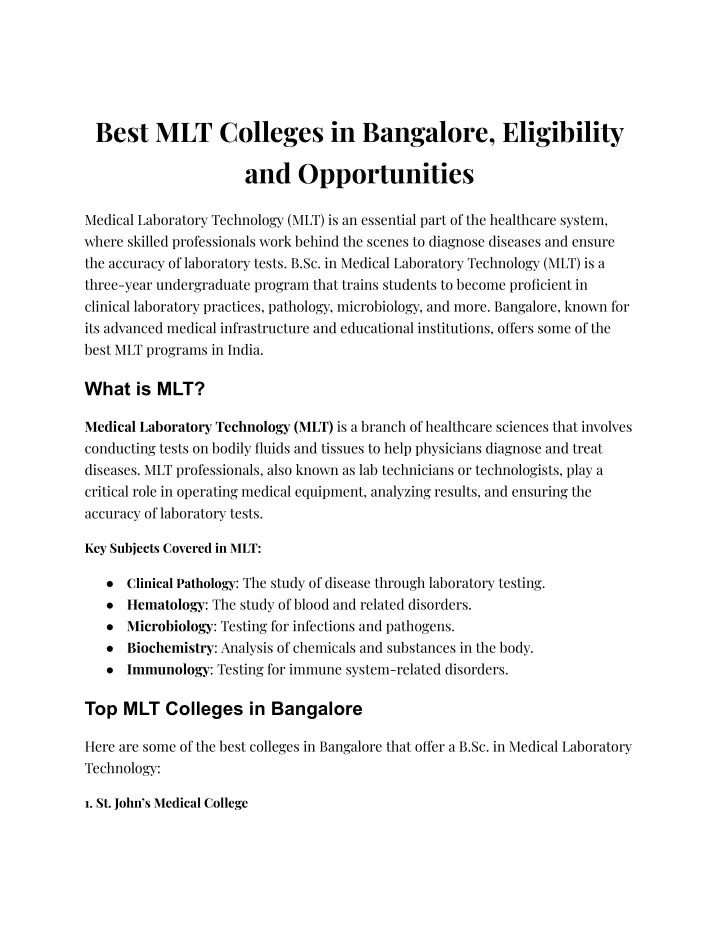 best mlt colleges in bangalore eligibility