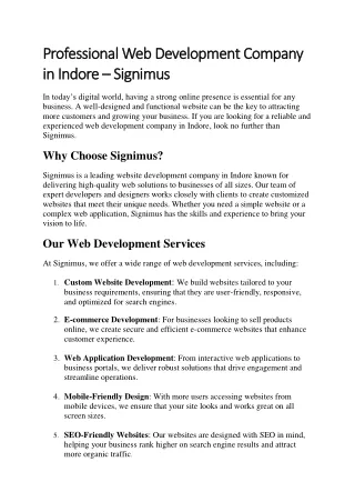 Professional Web Development Company in Indore