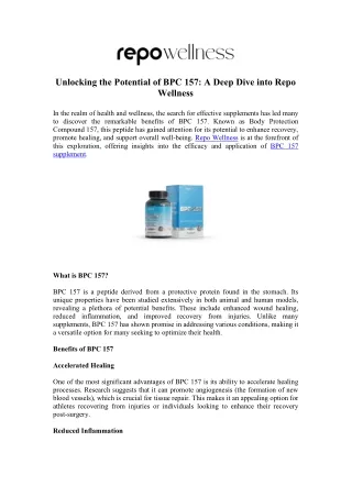 BPC 157 Supplement: Boost Healing and Recovery with This Powerful Peptide