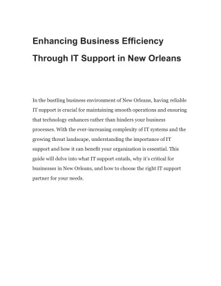 Enhancing Business Efficiency Through IT Support in New Orleans