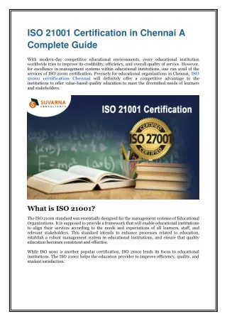 ISO 21001 Certification in Chennai A Complete Guide