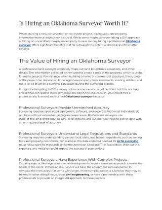 Is Hiring an Oklahoma Surveyor Worth It