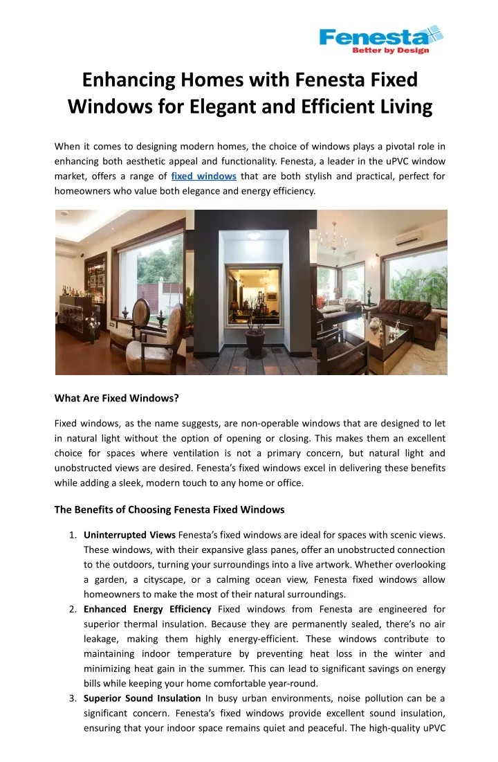 enhancing homes with fenesta fixed windows