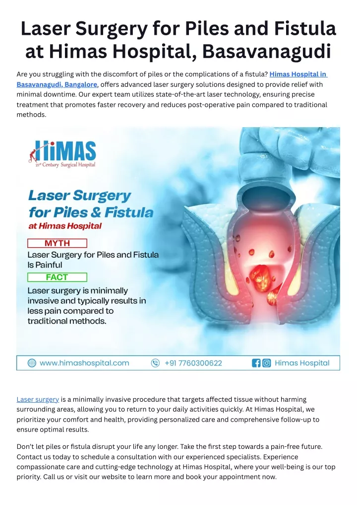 laser surgery for piles and fistula at himas