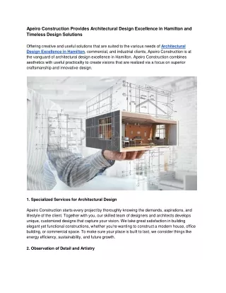 Apeiro Construction Provides Architectural Design Excellence in Hamilton and Timeless Design Solutions