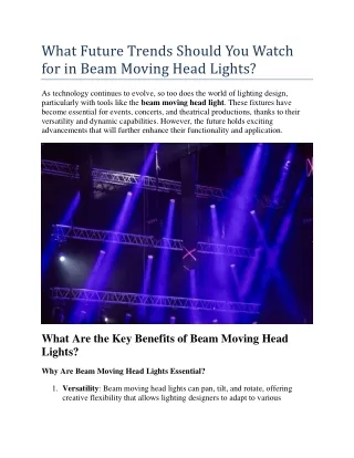 What Future Trends Should You Watch for in Beam Moving Head Lights?