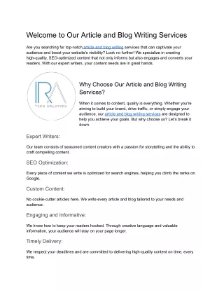 welcome to our article and blog writing services