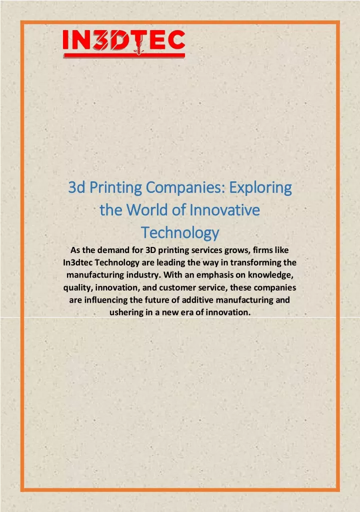 3d printing companies exploring 3d printing