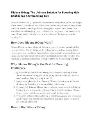 Fildena 100mg The Ultimate Solution for Boosting Male Confidence & Overcoming ED