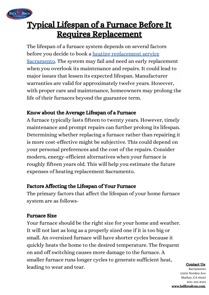 typical lifespan of a furnace before it requires