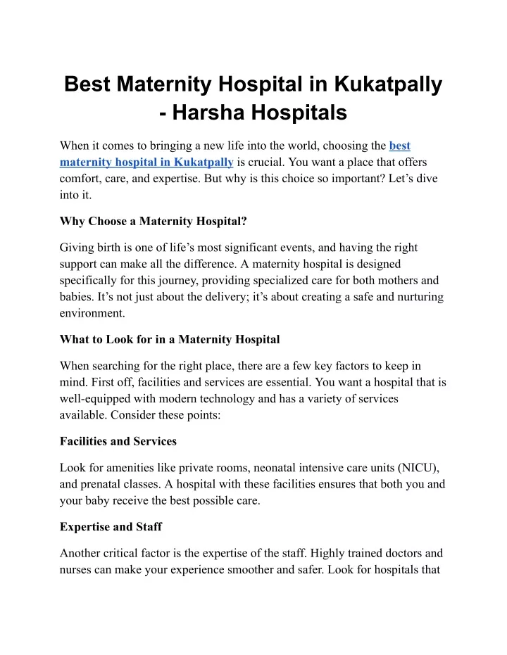 best maternity hospital in kukatpally harsha