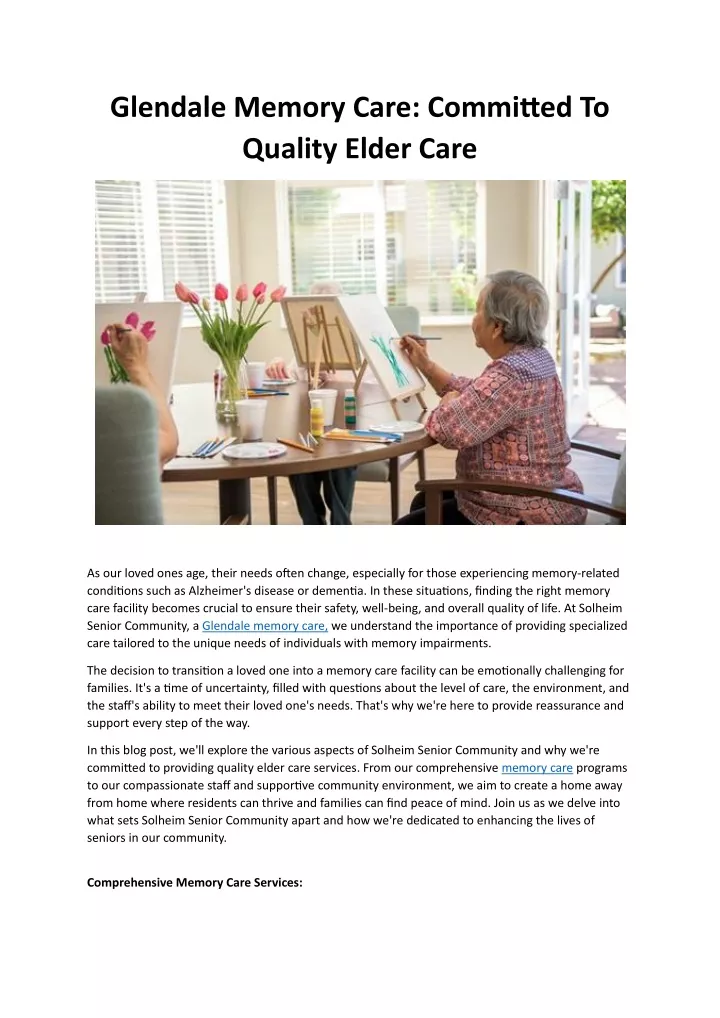 glendale memory care committed to quality elder