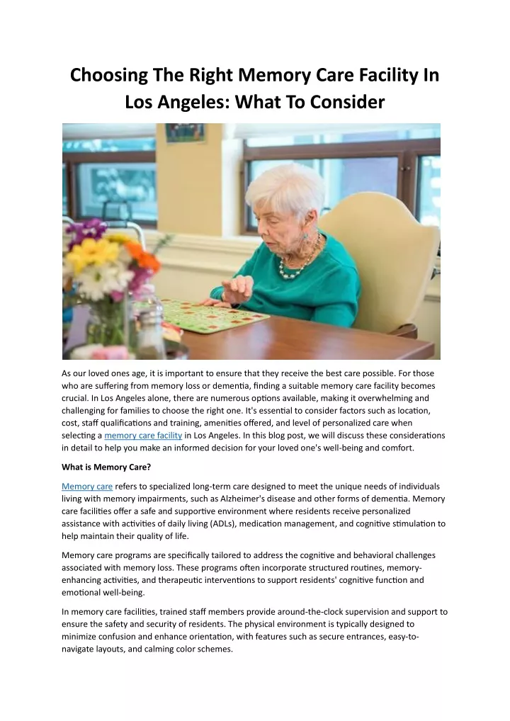 choosing the right memory care facility