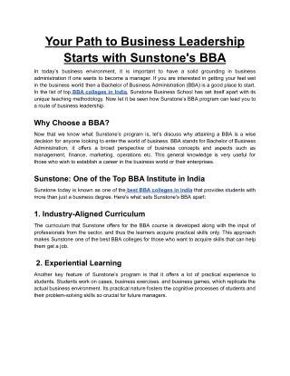 Top BBA Colleges in India | Empower Your Career with Sunstone