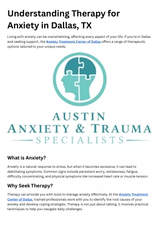 Understanding Therapy for Anxiety in Dallas, TX