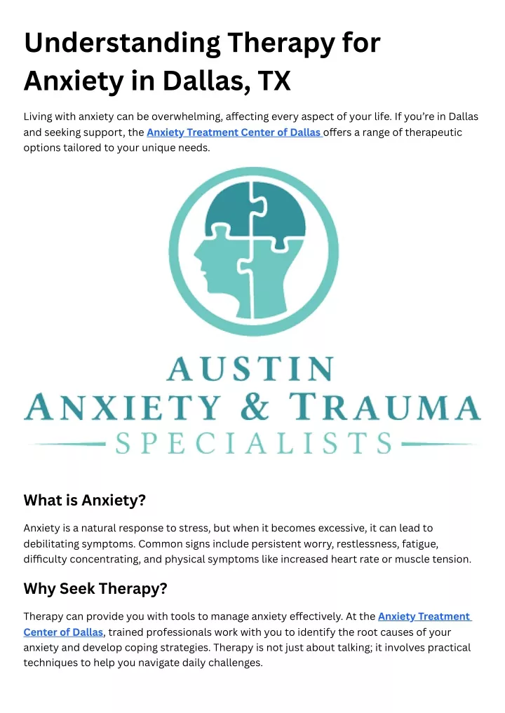 understanding therapy for anxiety in dallas tx