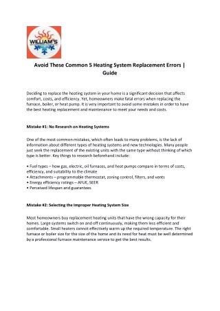 Avoid These Common 5 Heating System Replacement Errors