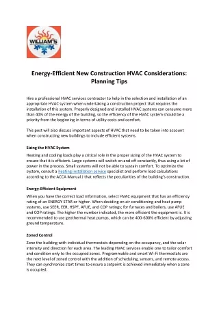 Energy Efficient New Construction HVAC Considerations Planning Tips