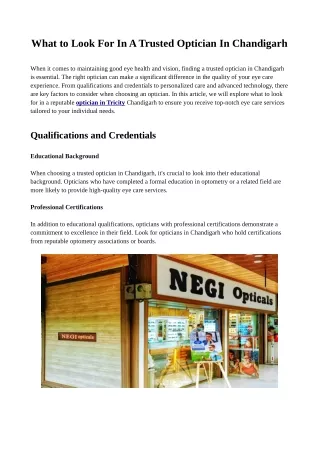 What to Look For In A Trusted Optician In Chandigarh
