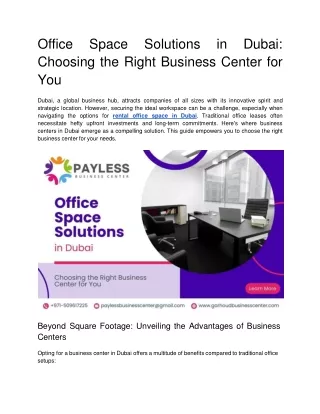 Office Space Solutions in Dubai_ Choosing the Right Business Center for You