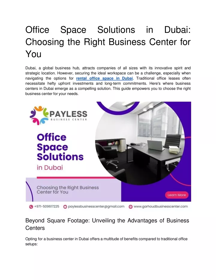 office space solutions in dubai choosing the right business center for you