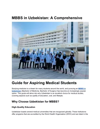 MBBS in Uzbekistan: A Comprehensive Guide for Aspiring Medical Students