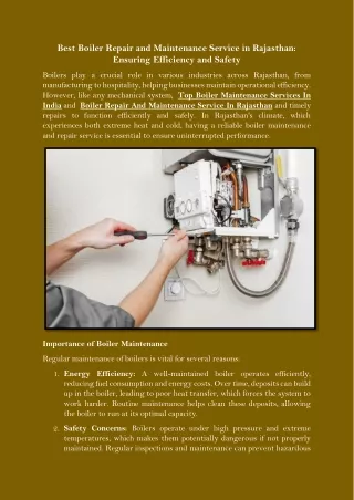 Best Boiler Repair and Maintenance Service in Rajasthan Ensuring Efficiency and Safety