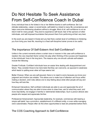 Do Not Hesitate To Seek Assistance From Self-Confidence Coach In Dubai