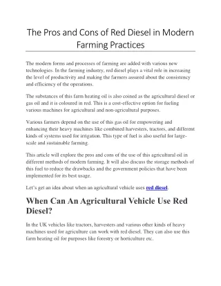 the pros and cons of red diesel in modern farming