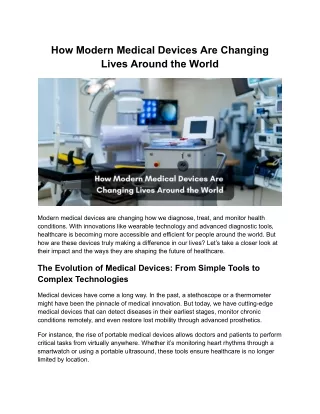 How Modern Medical Devices Are Changing Lives Around the World