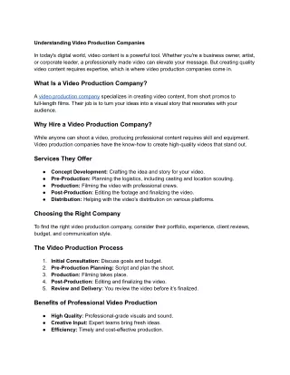 Understanding Video Production Companies