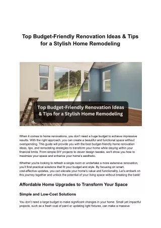 Top Budget-Friendly Renovation Ideas & Tips for a Stylish Home Remodeling