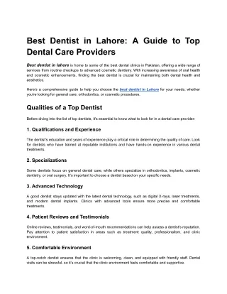 Best Dentist in Lahore_ A Guide to Top Dental Care Providers