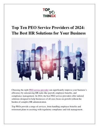 Top Ten PEO Service Providers of 2024 The Best HR Solutions for Your Business