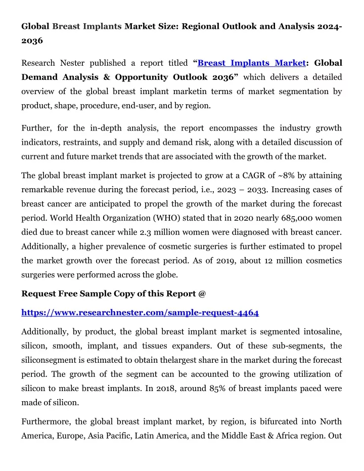 global breast implants market size regional