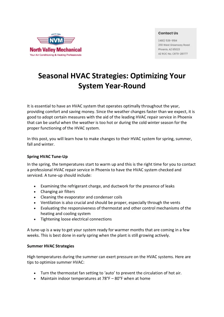 seasonal hvac strategies optimizing your system