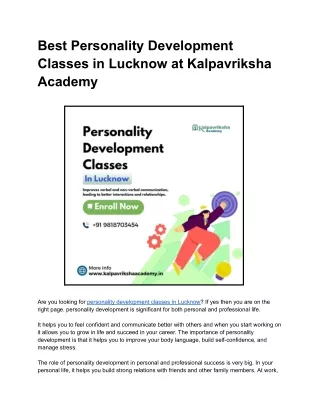 Best Personality Development Classes in Lucknow at Kalpavriksha Academy