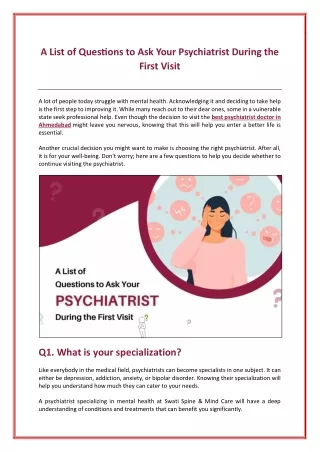 A List of Questions to Ask Your Psychiatrist During the First Visit