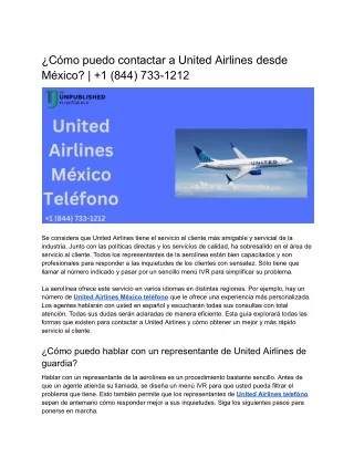 ¿Cómo puedo contactar a United Airlines desde México |  1 (844) 733-1212
