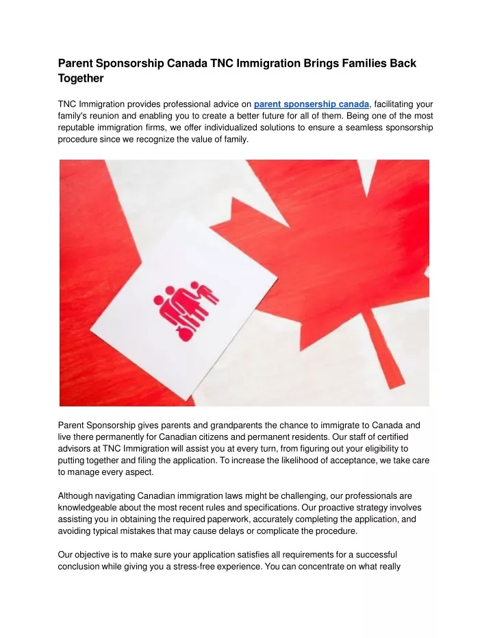 parent sponsorship canada tnc immigration brings