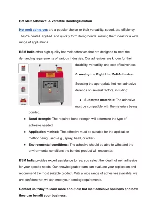 Hot Melt Adhesives: The Versatile Bonding Solution