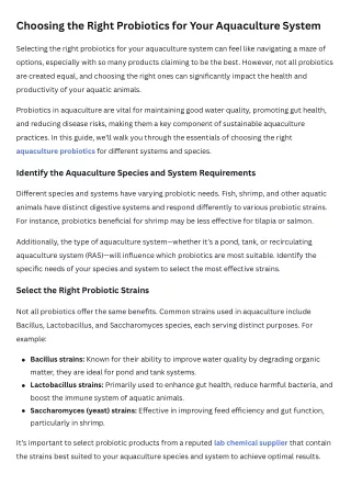 Choosing the Right Probiotics for Your Aquaculture System