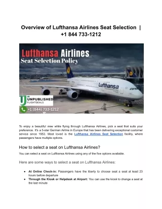 Overview of Lufthansa Airlines Seat Selection  _  1 844 733-1212