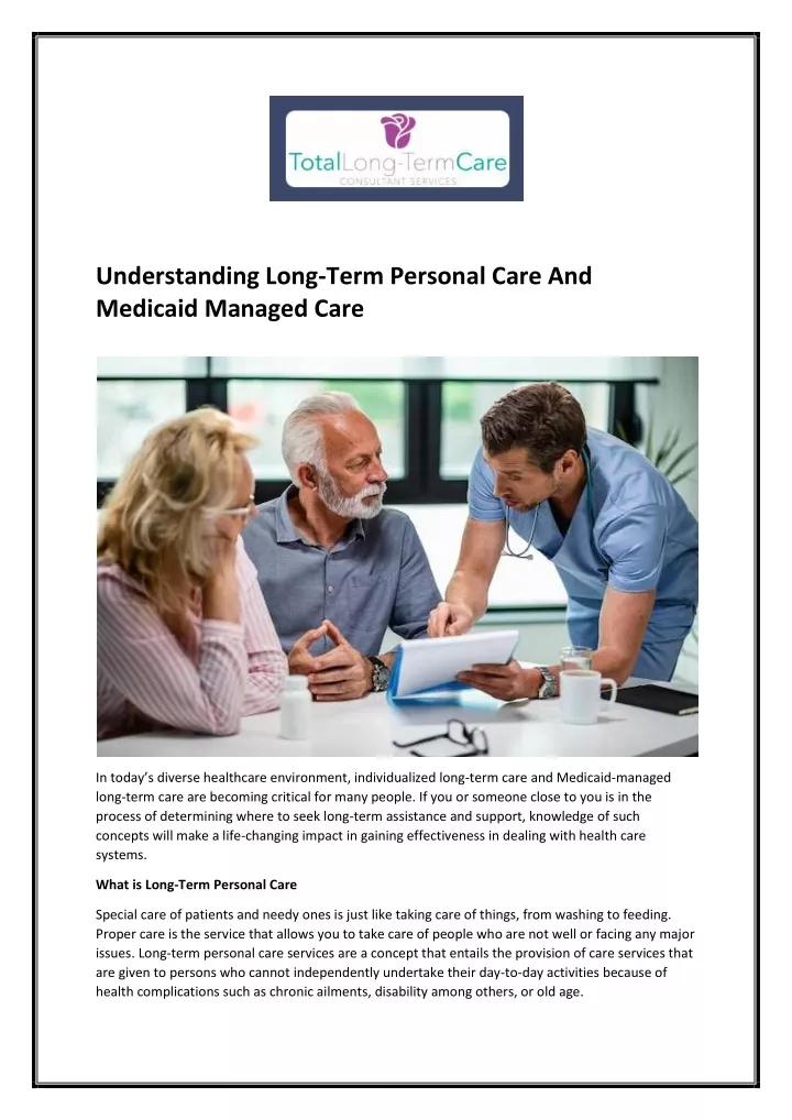 understanding long term personal care