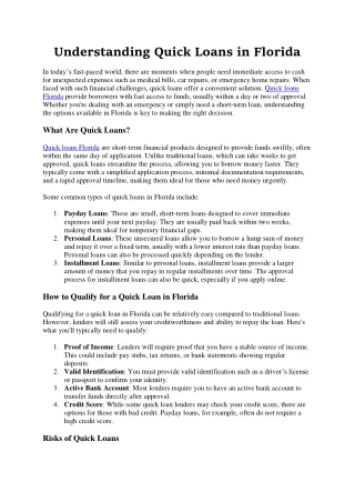 Understanding Quick Loans in Florida