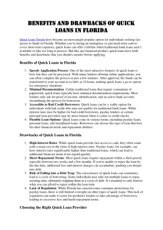 Benefits and Drawbacks of Quick Loans in Florida