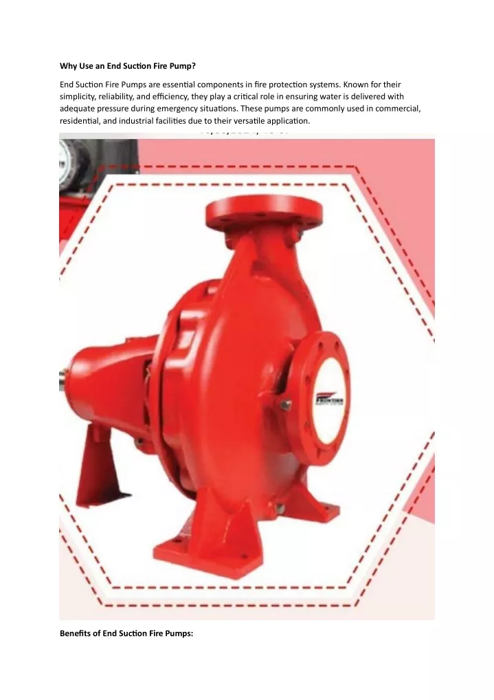 why use an end suction fire pump